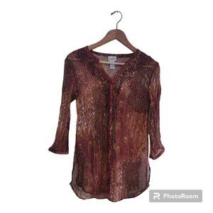 Women's Red/Purple Silk Sheer Button down Size Medium (Chico 0)